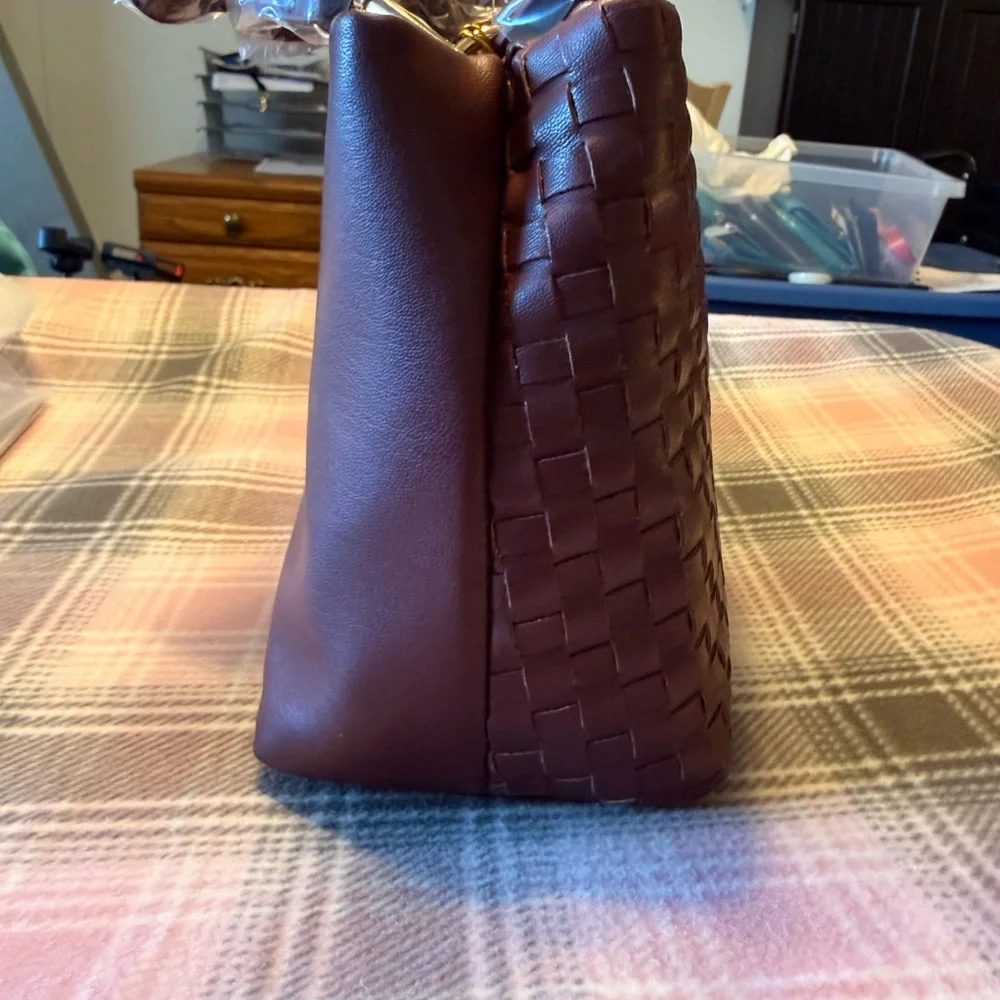 Bebe Yara Woven Small Satchel/ crossbody new burgundy